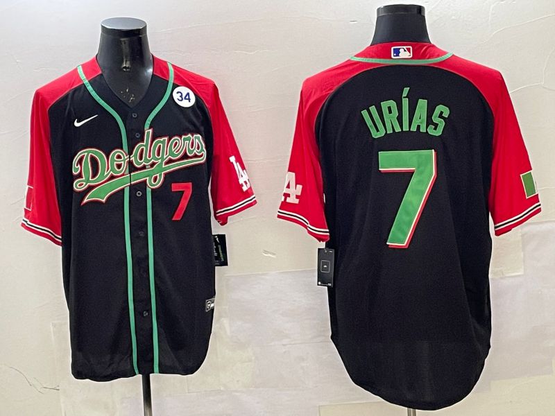 Men Los Angeles Dodgers 7 Urias Black red Game 2025 Nike MLB Jersey style 3204